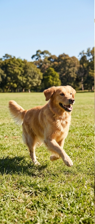 Cão feliz correndo ao ar livre