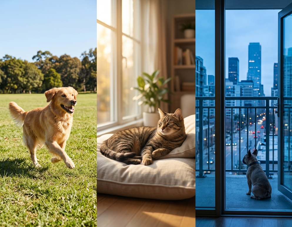 Diferentes estilos de vida de cães e gatos